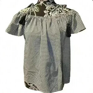 Anna Grace Black/White Gingham Off the Shoulder Blouse-Women’s Lg